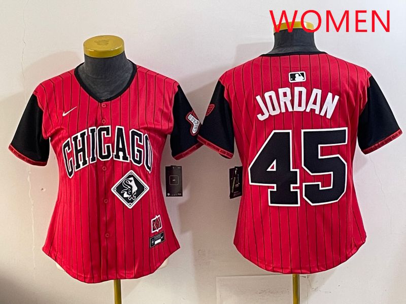 Women 2025 Chicago White Sox 45 Jordan Red Joint Name Nike MLB Jersey style 15